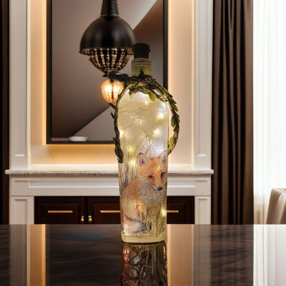 Fox Bottle Lamp | Woodland LED Bottle Light | Wildlife Home Decor | Decoupage Rustic Gift