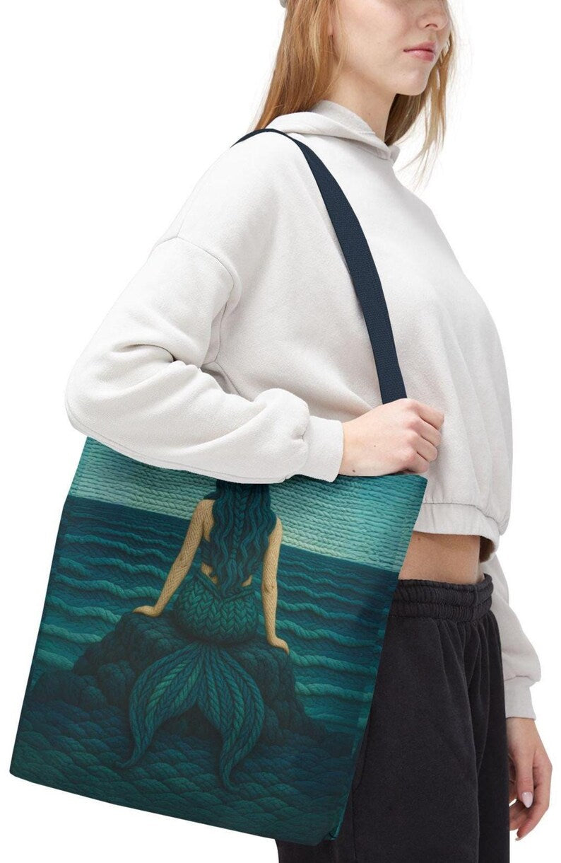 Mermaid Tote Bag Coastal Beach Bag Ocean Inspired Tote, Nautical Shopping Bag Gift for Her, Large Small Everyday Bag, Ocean Lover Gift