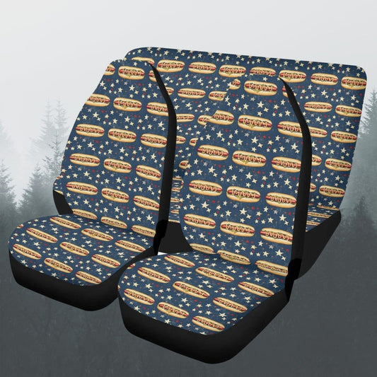 Funny Hotdog Patriotic Car Seat Covers Full Set, 4th of July Front And Back Seat Covers For Vehicle, Steering Wheel Cover, Car Decor Gift