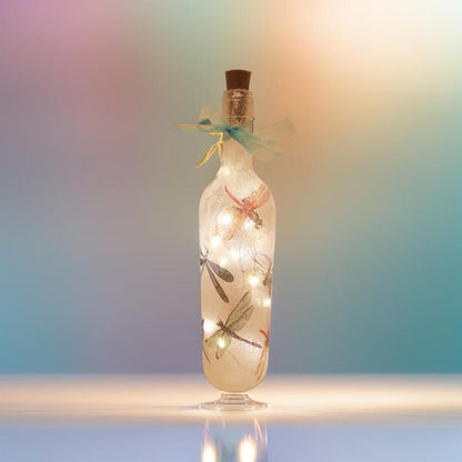 Dragonfly Bottle Lamp | Wildlife lover gift | Rustic Home Lighting | Decoupage Light