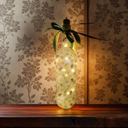 Bumble Bee & Daisy Bottle Lamp | Decoupage Wildflower and Bee Light | Nature Inspired Decor