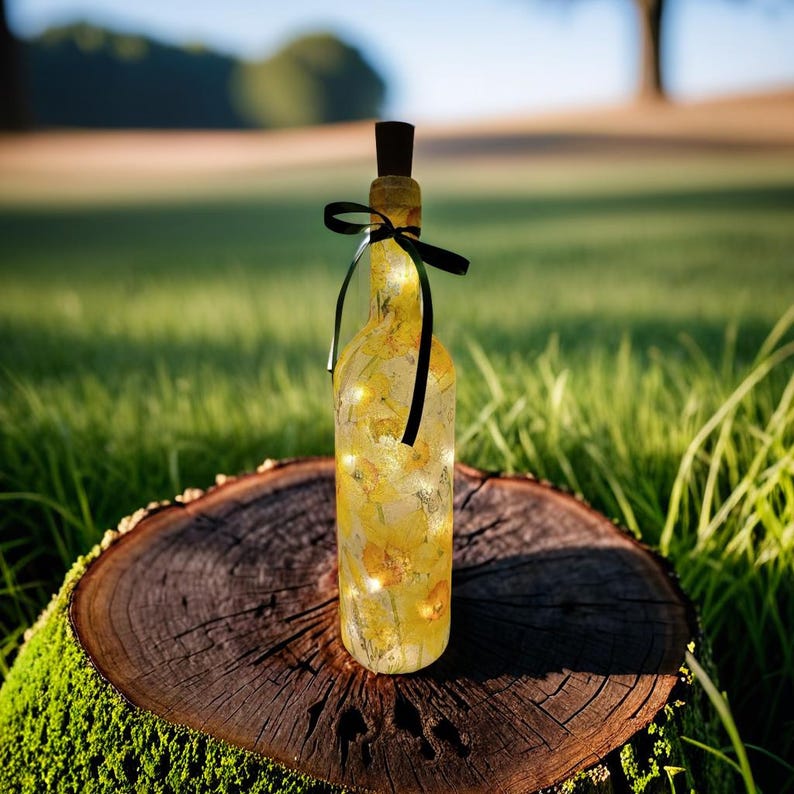 Daffodil Bottle Lamp | Upcycled Floral Light for Home  | Wildflower Gift