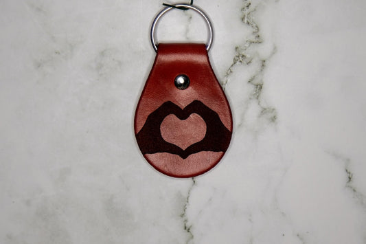 Heart Hands Leather Keychain
