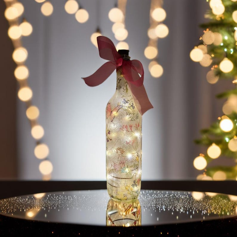 Fairy Bottle Lamp | Decoupage Handmade Light | Fantasy Themed Bedroom Decor