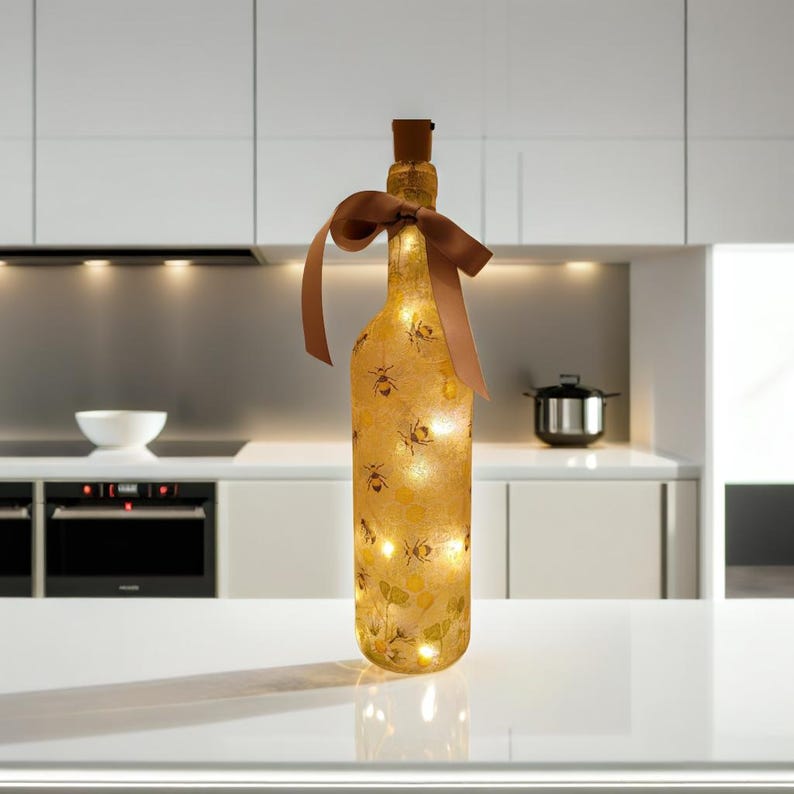 Bumble Bee Bottle Lamp | Decoupage LED Light | Insect themed Gift