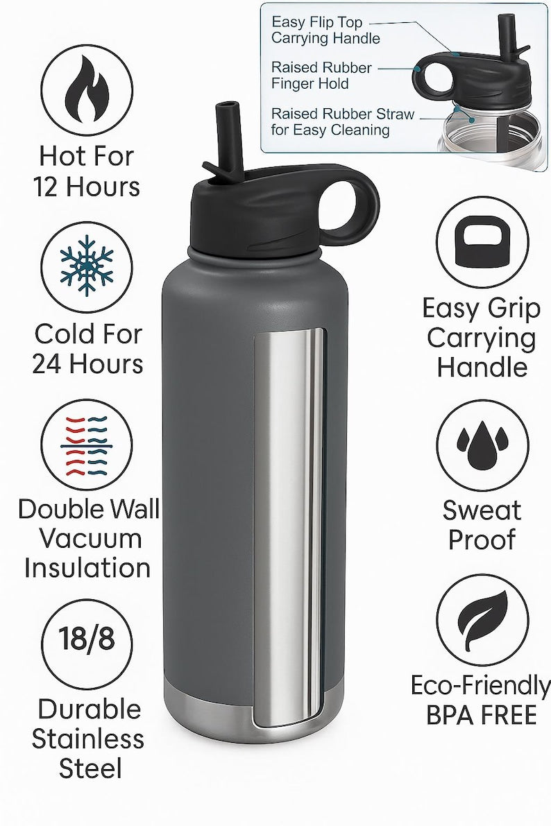 Personalized School Water Bottle, Custom Back to School Kids Tumbler, Laser Engraved Stainless Steel Tumbler