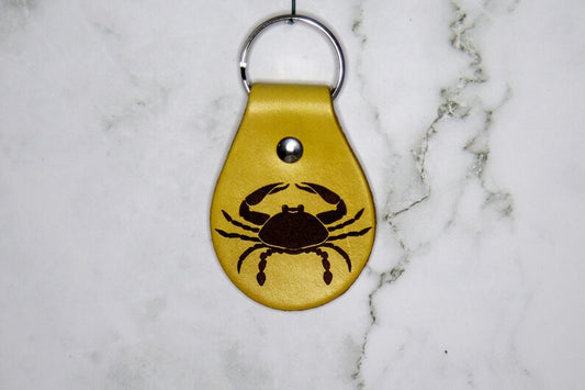 Cancer Crab Zodiac Sign Leather Keychain