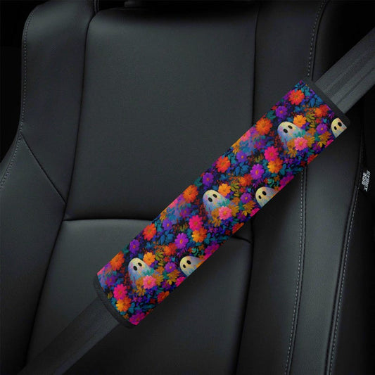 Spooky Flower Garden Car Seat Belt Covers, Retro Ghost Floral Seat Belt Strap Cover, Car Seat Belt Pad, Car Accessories Car Decor Gift