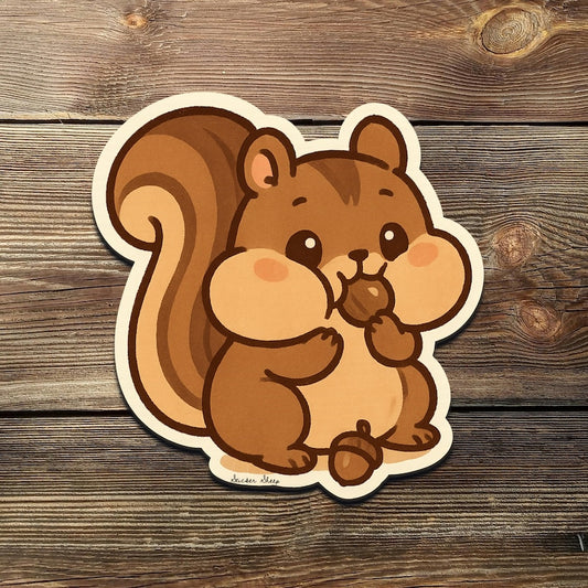 Cute Chipmunk Eating Acorns Sticker – Kawaii Woodland Animal Vinyl Decal for Water Bottles, Laptops, Scrapbooks & More