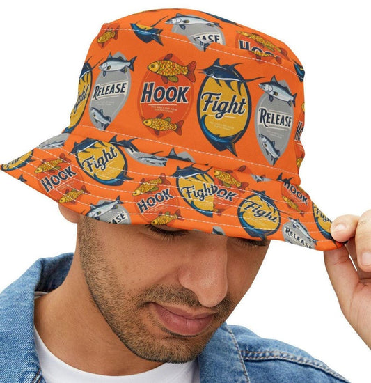 Vintage Fishing Bucket Hat: Retro Hook Fight Release, Lake Life Style