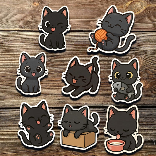 Black Cat Sticker Set: Kawaii Kitty Waterproof Vinyl Stickers
