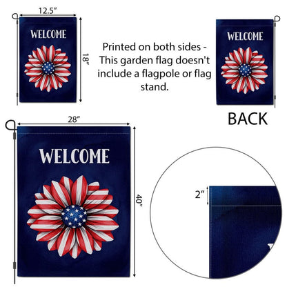 Patriotic Flower Garden Flag: Red White Blue 4th of July Decor