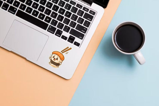 Funny Running Sushi Sticker: Kawaii Salmon Nigiri Vinyl Decal