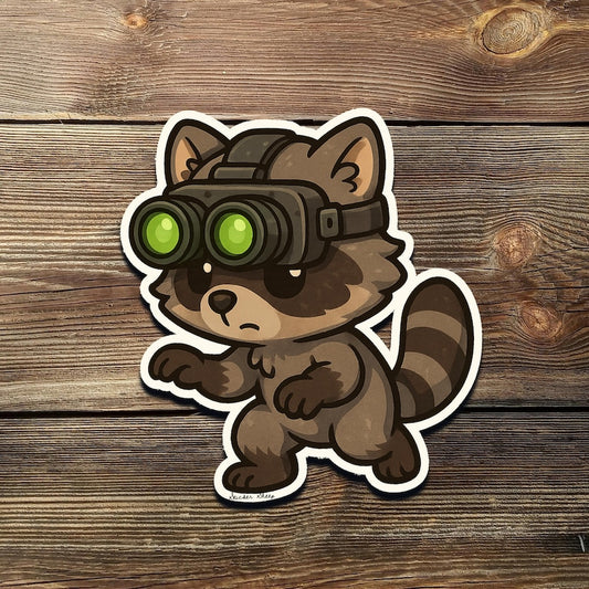 Tactical Raccoon Sticker – Funny Night Vision Trash Panda Vinyl Decal