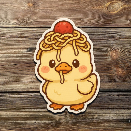 Kawaii Duck with Spaghetti Vinyl Sticker – Funny Foodie Decal