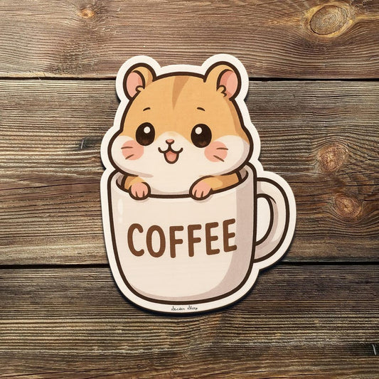 Kawaii Hamster Coffee Mug Sticker: Waterproof Vinyl Decal