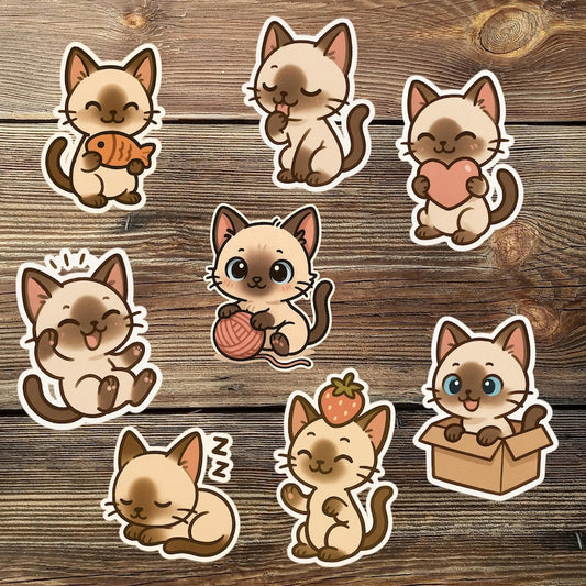 Siamese Cat Sticker Set – Kawaii Waterproof Vinyl Decals