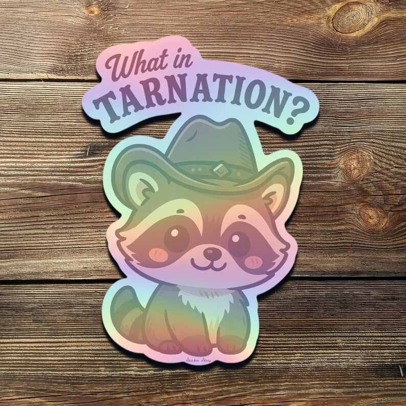 What in Tarnation? Raccoon Vinyl Sticker – Western Cowboy Animal Design