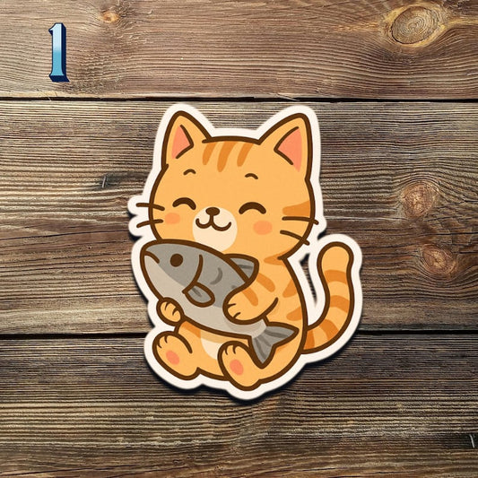 Kawaii Orange Tabby Cat Sticker Set: Waterproof Laptop Stickers