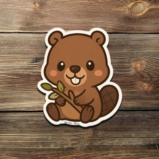Chibi Beaver Sticker – Cute Kawaii Beaver Vinyl Decal | Adorable Animal Sticker for Laptop, Water Bottle, Journal Gift