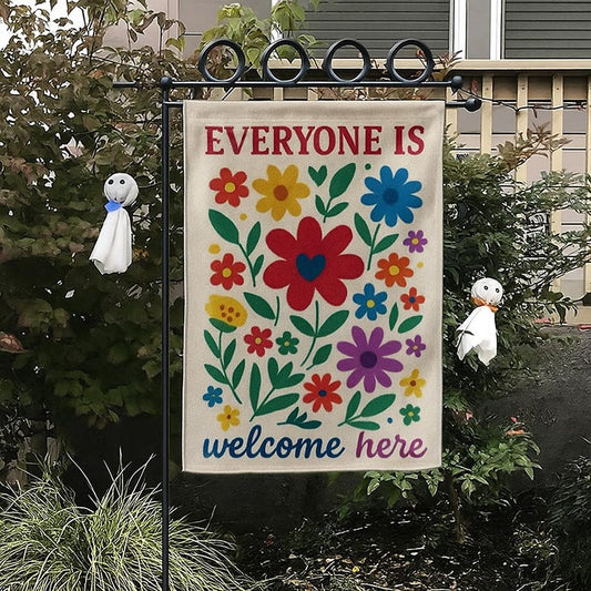 Inclusive Garden Flag: Floral Welcome Banner, Pride Ally Decor