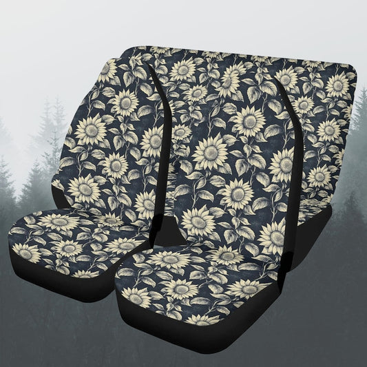Retro Sunflowers Car Seat Covers Full Set, Cottagecore Floral Front And Back Seat Covers For Vehicle, Steering Wheel Cover, Car Decor Gift