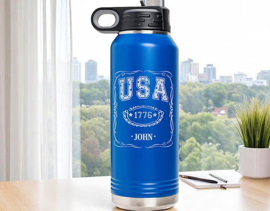 Personalized Water Bottle, Laser Engraved Stainless Steel Dad Gift