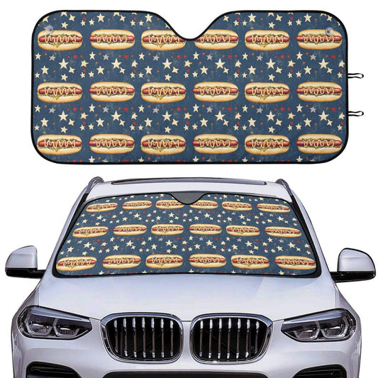 Funny Hotdog Patriotic Car Auto Sun Shade, Vintage Hot Dog Windshield Sunshade, Summer Car Decor Gift, Car Accessories, Front Window Cover