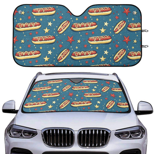 Funny Hotdog Patriotic Car Auto Sun Shade, 4th of July Windshield Sunshade, Summer Car Decor Gift, Car Accessories, Front Window Cover