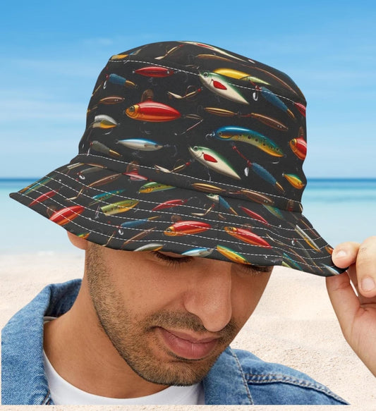 Vintage Fishing Lure Bucket Hat: Fisherman Gift, Lake Life Accessory