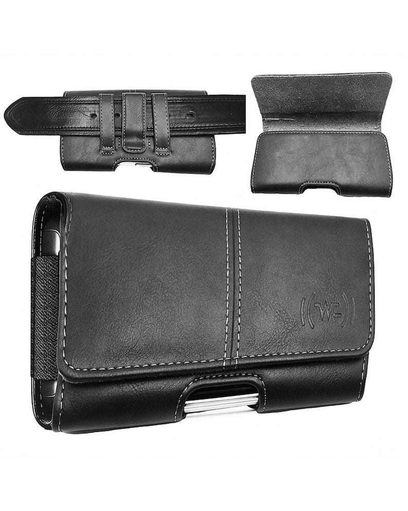 Cell Phone Holster, Genuine Leather Horizontal Belt Case, Belt Clip Phone Pouch, Leather Waist Holster for iPhone & Samsung, Gift for Men