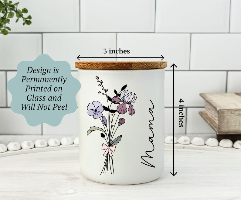 Personalized Birth Flower Candle, Birthday Gift, Coquette Birth Flower, Custom Fragrant Jar Candle Gift, Gift For Mom, Gift For Daughter