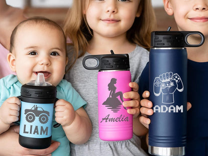Personalized Toddler Water Bottle, Custom Engraved Sippy Cup, Personalised Tumbler Gift for Kids Baby