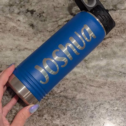 Personalized Laser Engraved Water Bottle, Stainless Steel Insulated Name Tumbler, Custom Reusable Travel Cup