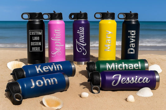 Personalized Laser Engraved Water Bottle, Stainless Steel Insulated Name Tumbler, Custom Reusable Travel Cup