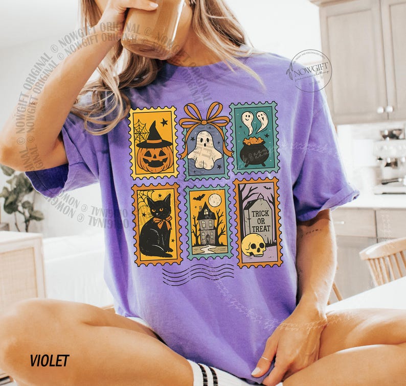 Halloween Cute Ghost Pumpkin Cat Shirt, Cute Ghost Shirt, Retro Ghost Tee, Women's Halloween Shirt, Fall Spooky Cat shirt, Comfort Colors®