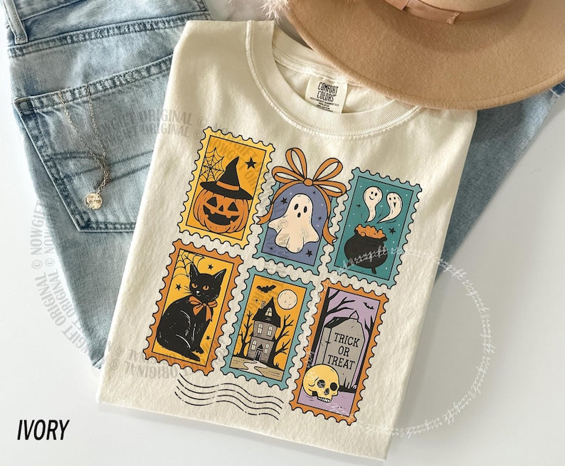 Halloween Cute Ghost Pumpkin Cat Shirt, Cute Ghost Shirt, Retro Ghost Tee, Women's Halloween Shirt, Fall Spooky Cat shirt, Comfort Colors®