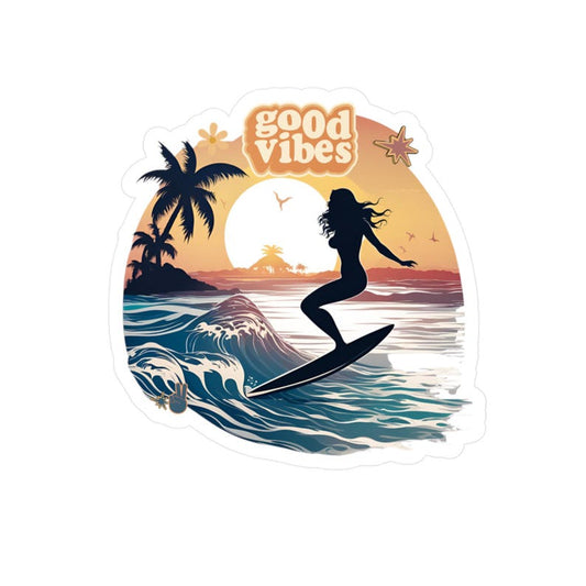 Surfing Mermaid Sticker, Retro Beach Vibes Decal