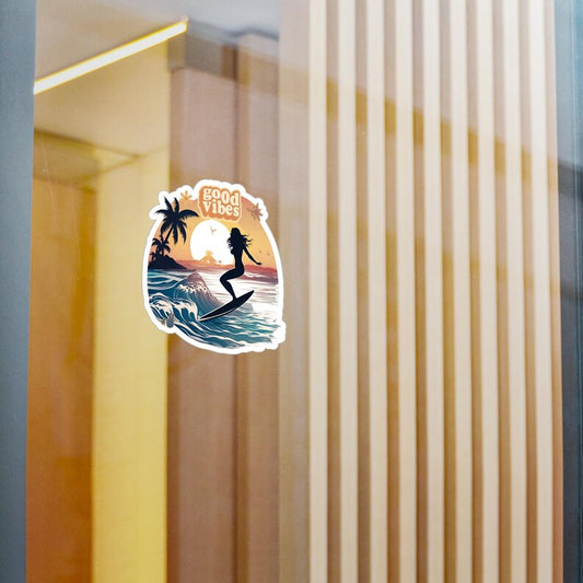 Surfing Mermaid Sticker, Retro Beach Vibes Decal