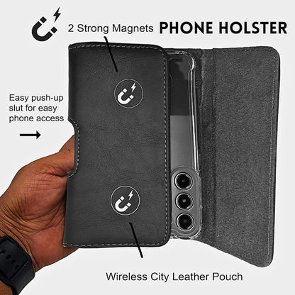 Cell Phone Holster, Genuine Leather Horizontal Belt Case, Belt Clip Phone Pouch, Leather Waist Holster for iPhone & Samsung, Gift for Men
