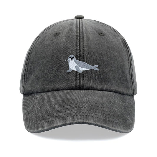 Seal Baseball Cap Vintage Washed Unisex Dad Hat Adjustable Funny Faded Sports Sun Fathers Day Funny Pup Seaside Fish
