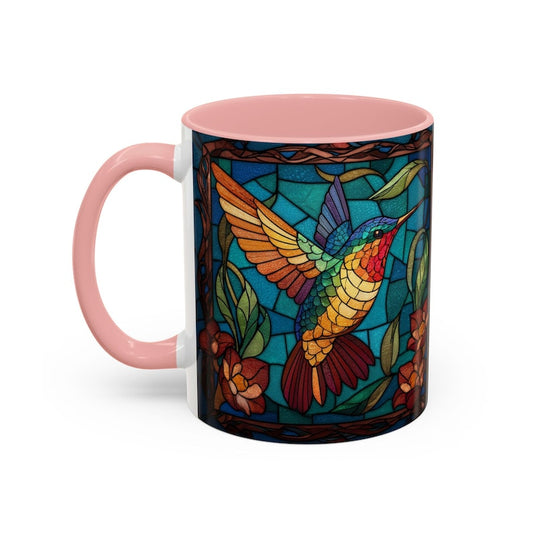 Hummingbird Stained Glass Mug Coffee Cup 11oz & 15oz - 6 Mug Colors - Colorful Humming Bird in Flowers Mosaic Art Gift -Floral Tea Cup