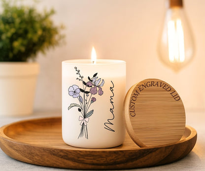 Personalized Birth Flower Candle, Birthday Gift, Coquette Birth Flower, Custom Fragrant Jar Candle Gift, Gift For Mom, Gift For Daughter