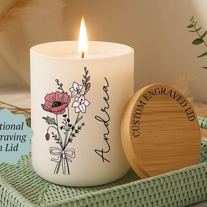 Personalized Birth Flower Candle, Birthday Gift, Coquette Birth Flower, Custom Fragrant Jar Candle Gift, Gift For Mom, Gift For Daughter