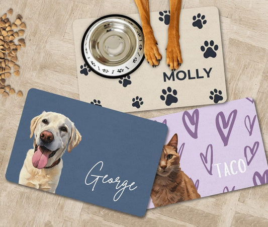 Custom Pet Food Mat Using Pet Photo + Name Personalized Dog Feeding Mat Custom Cat Floor Placemat Custom Dog Bowl Mat Personalized Cat Mat