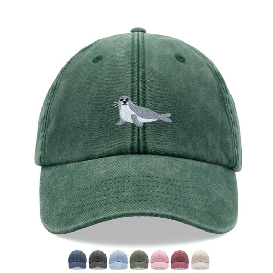 Seal Baseball Cap Vintage Washed Unisex Dad Hat Adjustable Funny Faded Sports Sun Fathers Day Funny Pup Seaside Fish