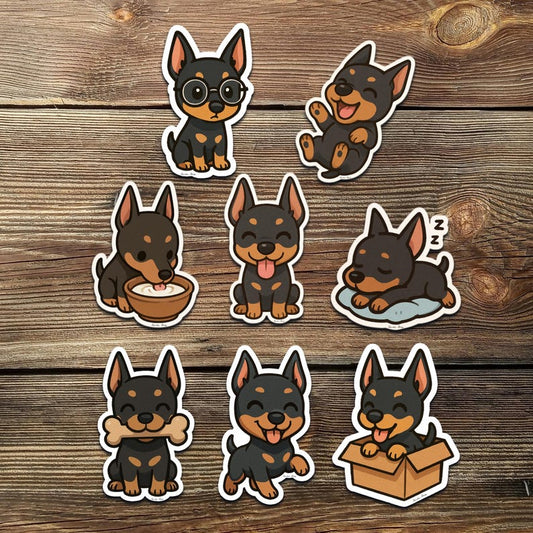 Kawaii Doberman Dog Sticker Set – Waterproof Vinyl Puppy Decals