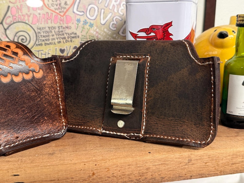 Leather Horizontal Phone Holster for Belt,  Handmade Full Grain Case, Made in USA