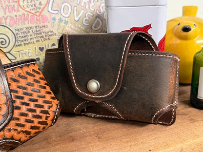 Leather Horizontal Phone Holster for Belt,  Handmade Full Grain Case, Made in USA