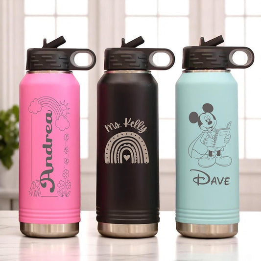 Personalized School Water Bottle,Name Laser Engraved Stainless Steel Teacher Tumbler, Back to School Gifts